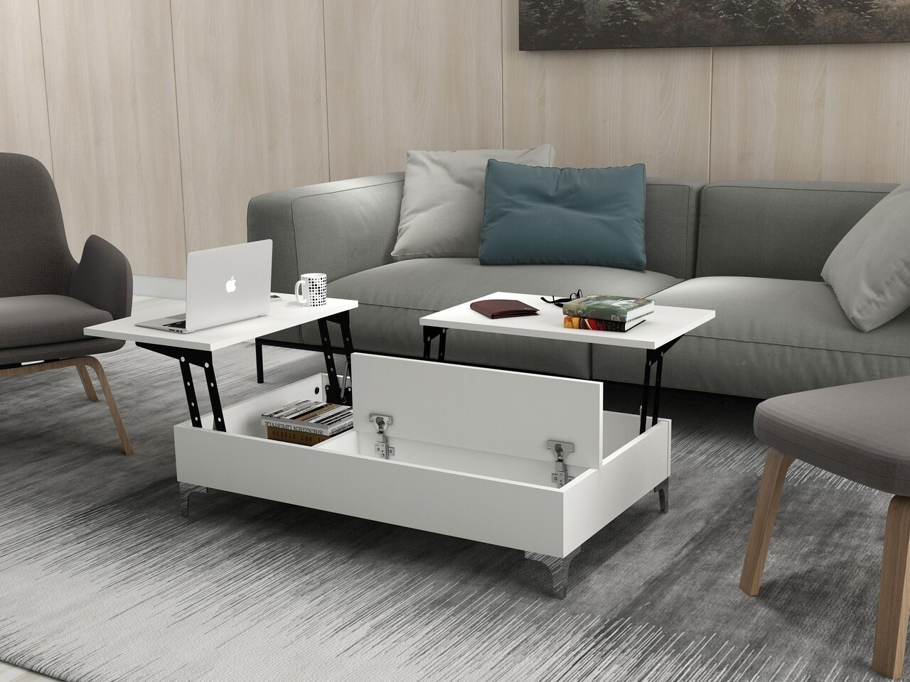 Masuta de cafea Esinti White, Furny Home, 121x69,2x28 cm, alb - imagine 6